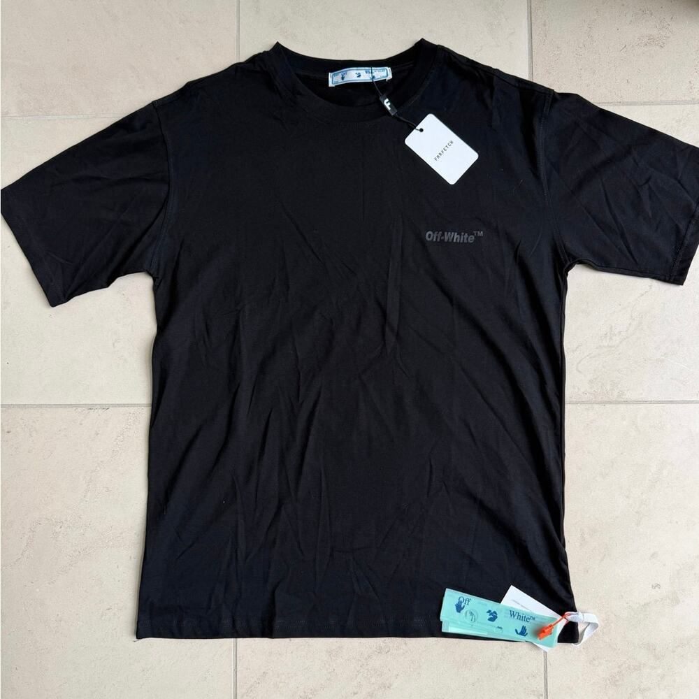 Off-White Black Diagonal Back Print T-Shirt XL NWT Authentic Streetwear Tee